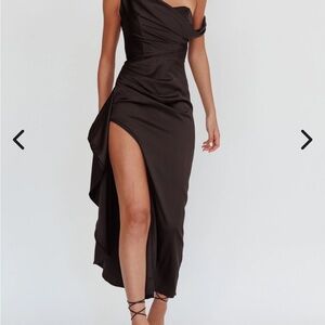 Sensations Off Shoulder Satin Maxi Dress Black